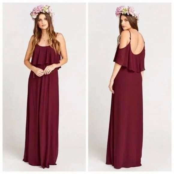 SHOW ME YOUR MUMU Women's Caitlin Ruffle Maxi Dress SIZE‎ MEDIUM Burgundy - Picture 2 of 7